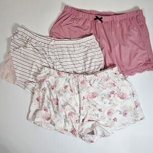 Flora PJ‎ Shorts Set Of 3 Small Pink White Various Styles Feminine Sleepwear